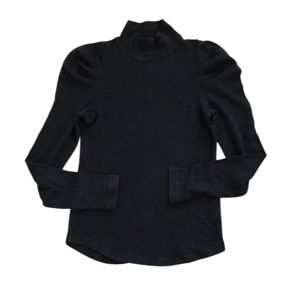 Free People Womens Long Sleeve Top Sz L Black Puff Sleeve Layer Basic Goth Easy - Picture 1 of 8